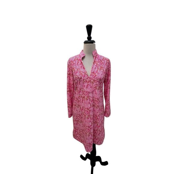 Jude Connally Dresses & Skirts - Jude Connally Women's Striped Floral Long Sleeve Shift Dress Pink White Small